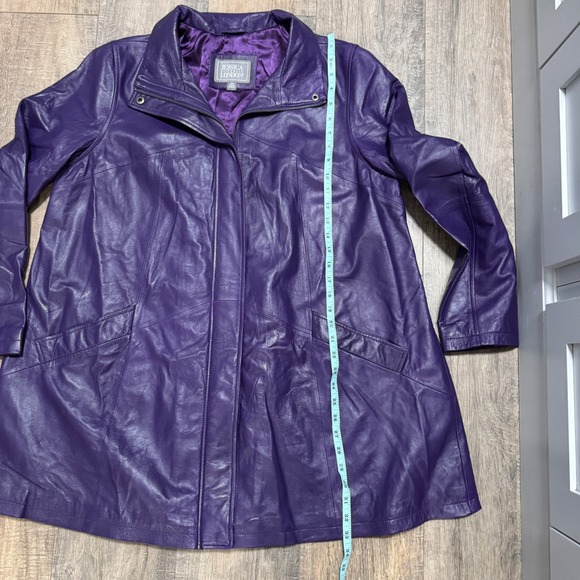 Jessica London Purple Genuine Leather Full Zip Trapeze Jacket Women Size 16W - Picture 6 of 7